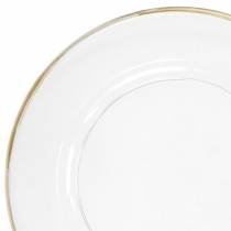 Plato decorativo con borde dorado plástico transparente Ø33cm