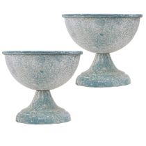 Artículo Taza Cuenco Pequeño Metal Azul Blanco Antiguo Ø12cm H10.5cm 2uds