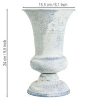Artículo Jarrón antiguo de flores en forma de cáliz blanco y azul, Ø17cm H24cm