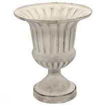 Jarrón Taza Metal Deco Shabby Chic Blanco Gris Al.24cm Ø20cm