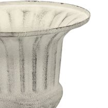 Jarrón Taza Metal Deco Shabby Chic Blanco Gris Al.24cm Ø20cm