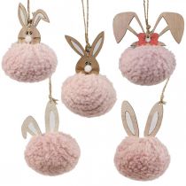 Colgante conejito rosa colgante deco de madera Ø5cm-10cm 6 piezas