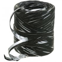 Artículo Cinta de rafia cinta de regalo plateada negra cinta decorativa 200m