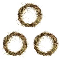 Artículo Corona de vid corona natural con heno marrón verde Ø25cm 3 piezas