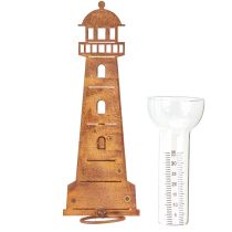 Artículo Pluviómetro con forma de faro y aspecto oxidado – Pluviómetro decorativo para jardín y valla de 41 cm con aspecto oxidado