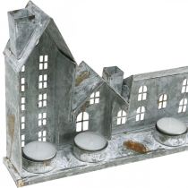 Artículo Casas iluminadas, adornos para ventanas, faroles plateados, farol de metal de aspecto antiguo, 67,5 cm de largo x 20 cm de alto.