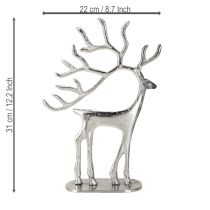 Artículo Figura de ciervo decorativa de reno de metal plateado H31cm
