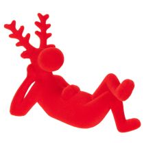 Artículo Figura decorativa de reno rojo, tumbado, diseño moderno, 24 cm, 2 piezas.