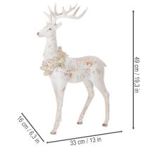 Artículo Figura decorativa de ciervo con adorno de piña para decoración invernal, 49 cm.
