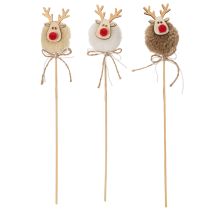 Artículo Pinzas decorativas de reno con pompones para Navidad, 24 cm, 12 unidades