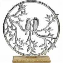 Artículo Decoración de mesa primavera, anillo decorativo pájaro deco plata H37.5cm