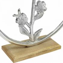 Artículo Decoración de mesa primavera, anillo decorativo pájaro deco plata H32.5cm