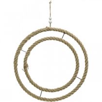 Artículo Anillo decorativo doble, anillo para decorar, anillo realizado en yute, estilo boho color natural, plata Ø41cm