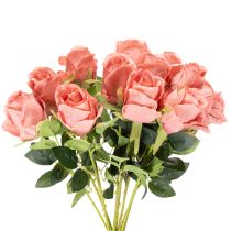 Artículo Flores artificiales de rosas en un ramo, tallo largo de 62 cm, 12 unidades.