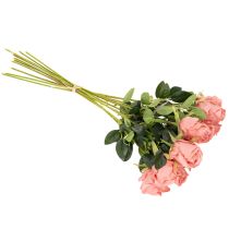 Artículo Flores artificiales de rosas en un ramo, tallo largo de 62 cm, 12 unidades.