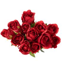 Artículo Rosa artificial de tallo largo, flor artificial roja, 62 cm, 12 unidades.