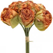 Ramo de rosas, flores de seda, rosas artificiales naranjas, aspecto antiguo L23cm 8ud
