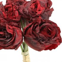 Rosas artificiales rojas, flores de seda, ramo de rosas L23cm 8ud