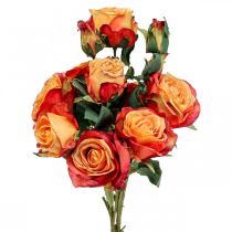 Artículo Ramo de rosas rosas artificiales flores de seda ramo naranja 53cm