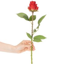 Artículo Rama de rosa artificial de seda, color rojo, 72 cm, 3 unidades.