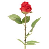 Artículo Rama de rosa artificial de seda, color rojo, 72 cm, 3 unidades.