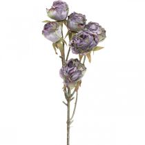 Rama de rosa Flor de seda Decoración de mesa Arte Rosa Púrpura Antiguo L53cm