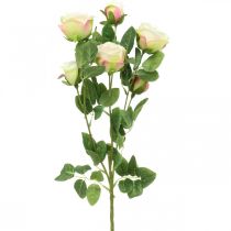 Artículo Rama de rosa, rosas de seda, rama artificial rosa, crema L66cm Ø3/5cm