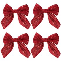 Artículo Lazos de terciopelo rojo para regalo con lentejuelas de 12 cm, 4 unidades