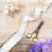 Artículo Cinta de organza blanca con volantes, cinta decorativa, 25 mm de ancho, 10 m de largo.