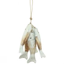 Artículo Percha rústica para peces de madera con 5 peces blanco natural 15cm