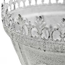 Trofeo decorativo cuenco decorativo de metal blanco con borde de corona Al. 15 cm