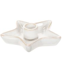 Artículo Portavelas de cerámica con forma de estrella, blanco, para velas cónicas, 12 cm, 2 unidades