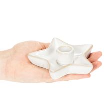 Artículo Portavelas de cerámica con forma de estrella, blanco, para velas cónicas, 12 cm, 2 unidades