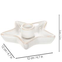 Artículo Portavelas de cerámica con forma de estrella, blanco, para velas cónicas, 12 cm, 2 unidades