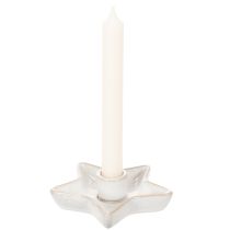Artículo Portavelas de cerámica con forma de estrella, blanco, para velas cónicas, 12 cm, 2 unidades