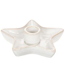 Artículo Portavelas de cerámica con forma de estrella, blanco, para velas cónicas, 12 cm, 2 unidades
