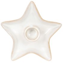 Artículo Portavelas de cerámica con forma de estrella, blanco, para velas cónicas, 12 cm, 2 unidades