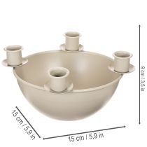 Artículo Portavelas con 4 soportes, corona de Adviento moderna, beige, 15 cm
