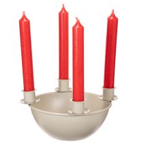 Artículo Portavelas con 4 soportes, corona de Adviento moderna, beige, 15 cm