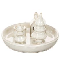 Artículo Portavelas decorativo de cerámica con casa y árboles, 16 cm