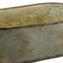 Artículo Maceta otoñal, macetero con hojas, decoración de metal dorado L38cm H15cm