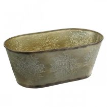 Artículo Maceta otoñal, macetero con hojas, decoración de metal dorado L38cm H15cm