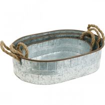 Artículo Macetero con asas, cuenco para hierbas, base de arreglo plata, marrón L39/35,5/32 cm H10/8,5/7 cm set de 3