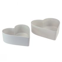 Artículo Cuenco decorativo de plástico con forma de corazón blanco gris 24/21cm juego de 2