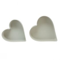 Artículo Cuenco decorativo de plástico con forma de corazón blanco gris 24/21cm juego de 2