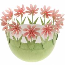 Cuenco para plantas, decoración de primavera, cuenco de metal con decoración floral, cesta de Pascua