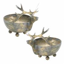 Artículo Cuenco con cabeza de reno metal dorado vintage Ø9,5cm 2uds