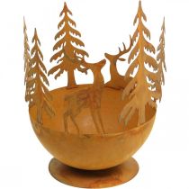 Artículo Cuenco de metal con ciervo, decoración de bosque para Adviento, recipiente decorativo de acero inoxidable Ø25cm H29cm