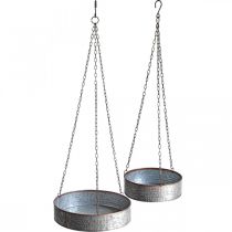 Macetero para colgar, recipiente de metal con cadena plateado, color cobre Ø30/40m H9/9.5cm L98/112cm