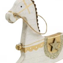 Artículo Caballito de madera, decoración navideña blanco dorado Al. 24 cm